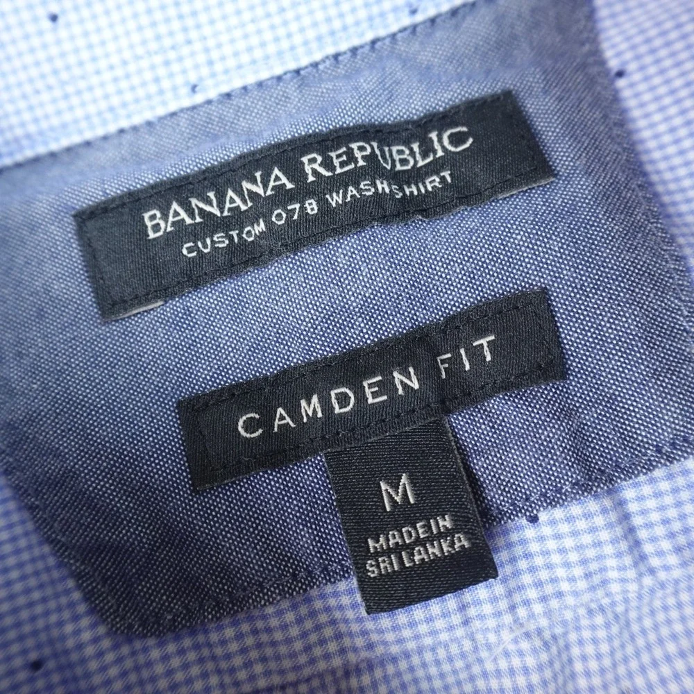 Banana Republic Shirt Mens M Blue Polka Dot Check Button Up Long Sleeve Preppy